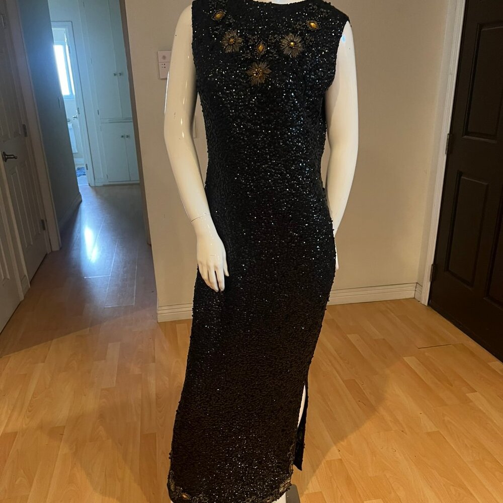 60'S VINTAGE BULLOCKS SANTA ANA DEPT STORE EMBELLISHED SEQUIN GOWN SZ XL XLARGE